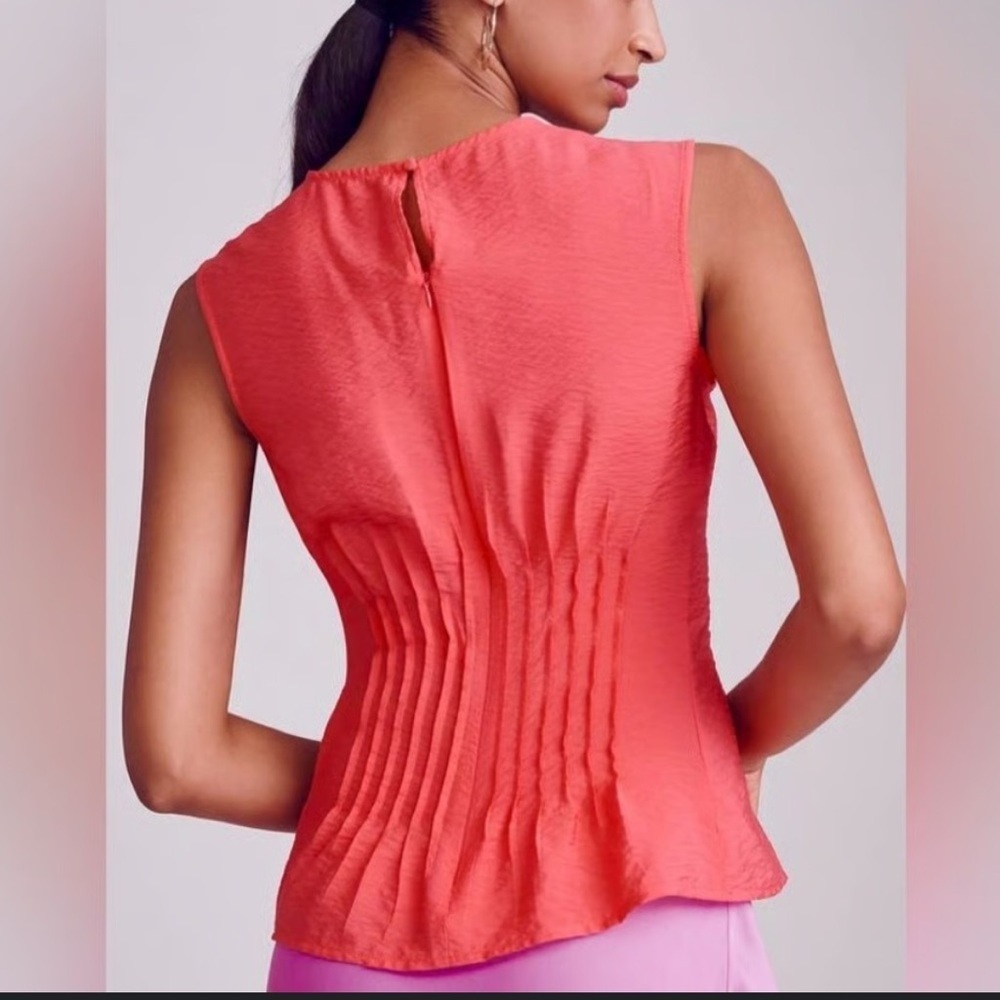 NWT! Women’s Anthropologie Della Pleated waist shell top coral, Small $88 - Picture 2 of 8
